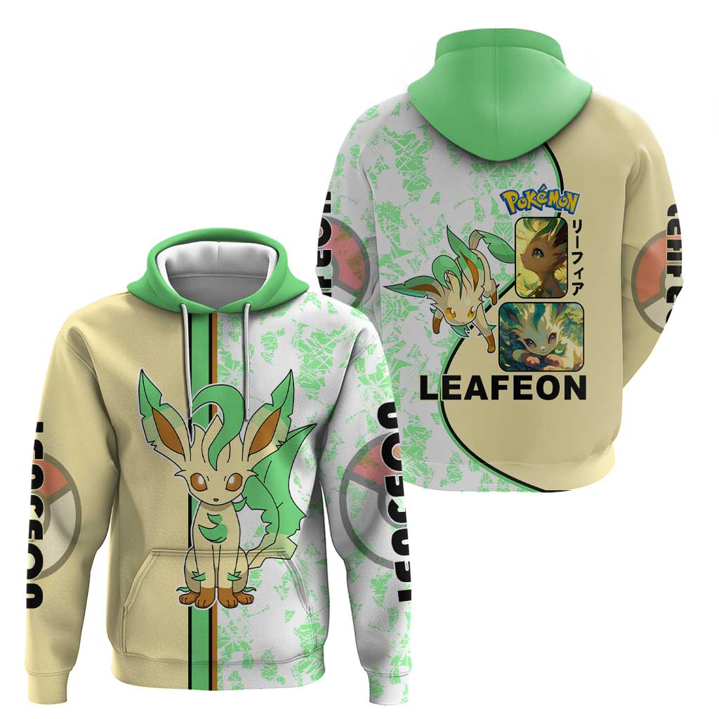 Leafeon Hoodie with Grass Type and Leafy Nature Pose Design - The Mazicc