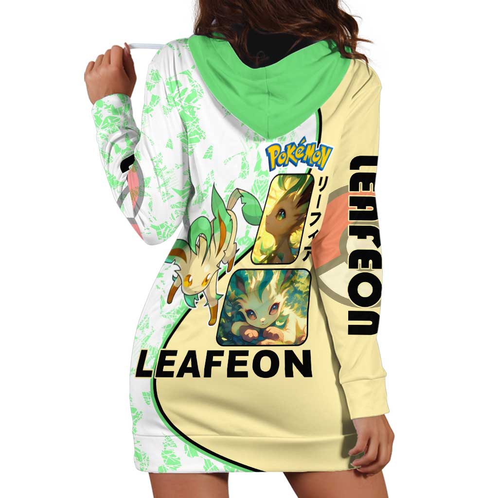 Leafeon Hoodie Dress with Grass Type and Leafy Nature Pose Design - The Mazicc