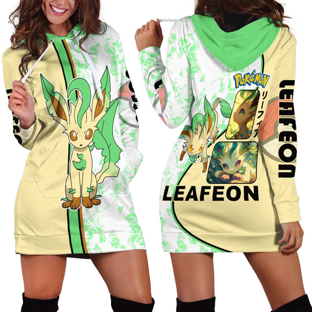 Leafeon Hoodie Dress with Grass Type and Leafy Nature Pose Design - The Mazicc