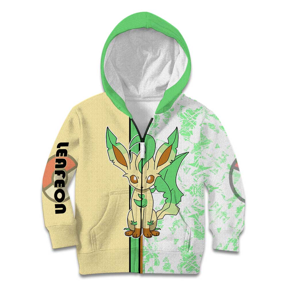 Leafeon Kid Hoodie with Grass Type and Leafy Nature Pose Design - The Mazicc