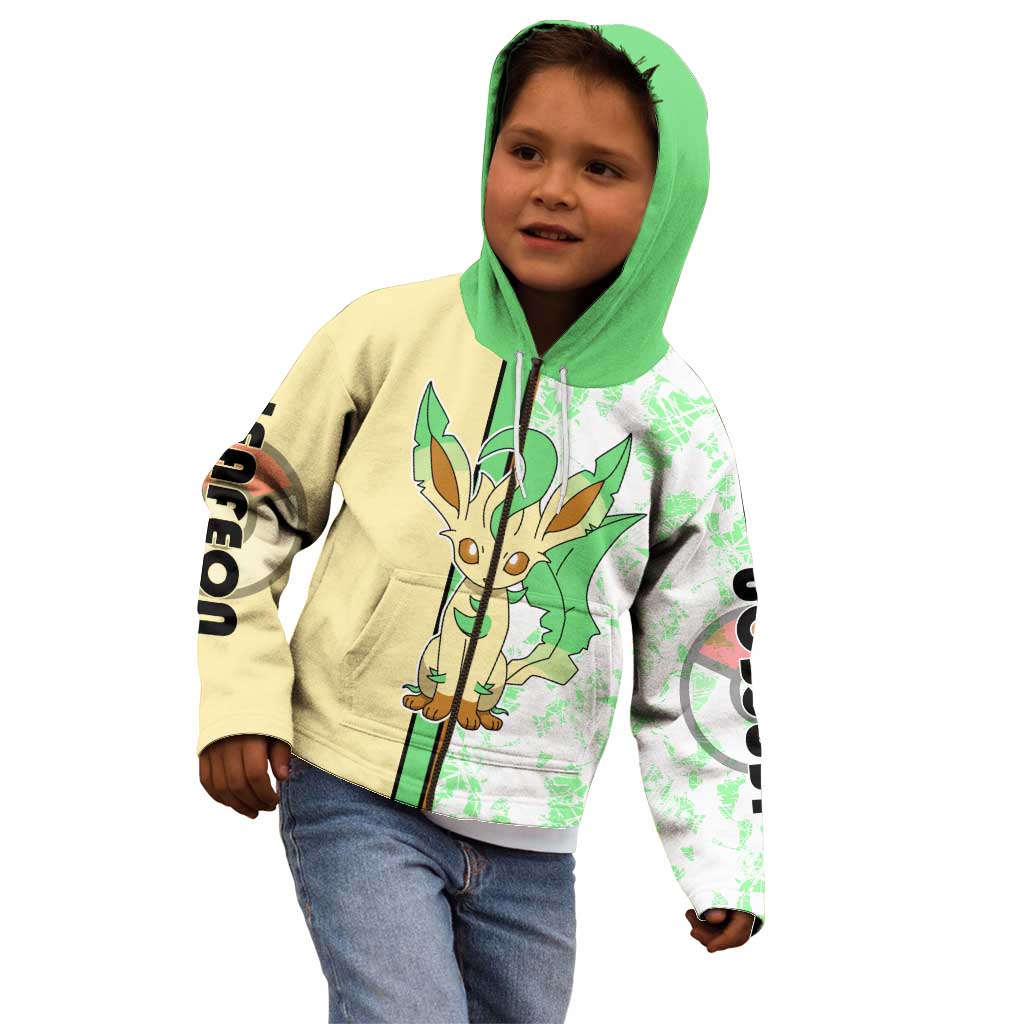 Leafeon Kid Hoodie with Grass Type and Leafy Nature Pose Design - The Mazicc