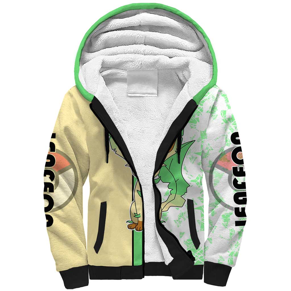 Leafeon Sherpa Hoodie with Grass Type and Leafy Nature Pose Design - The Mazicc