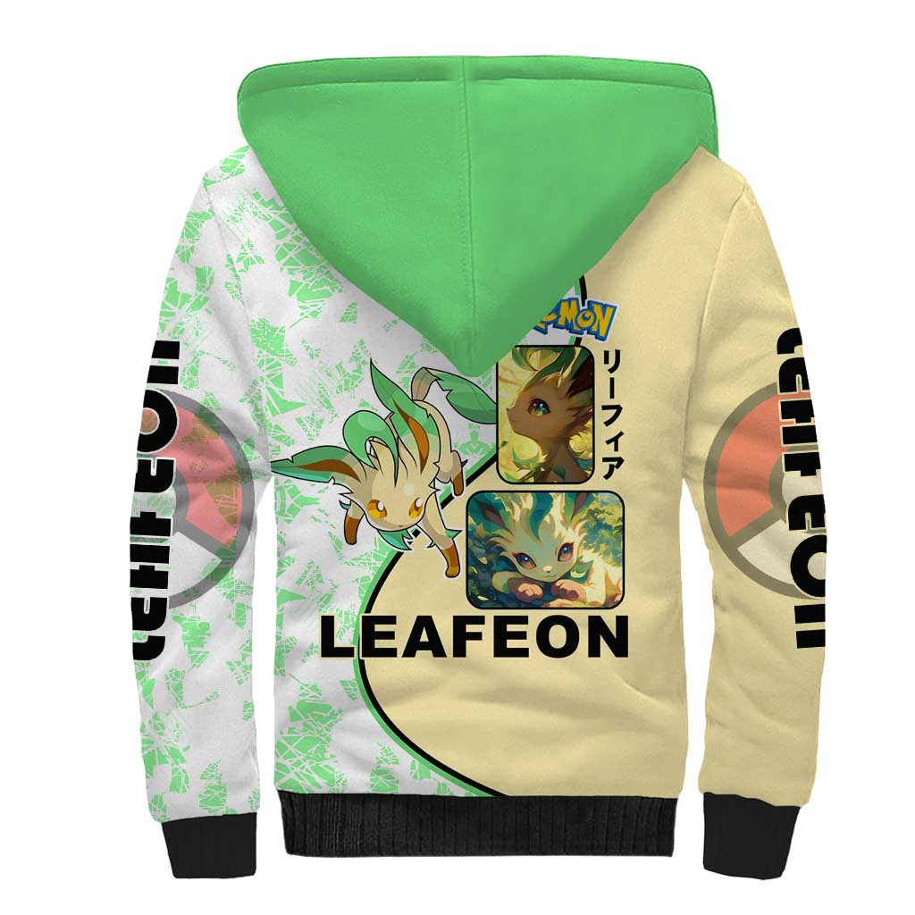 Leafeon Sherpa Hoodie with Grass Type and Leafy Nature Pose Design - The Mazicc