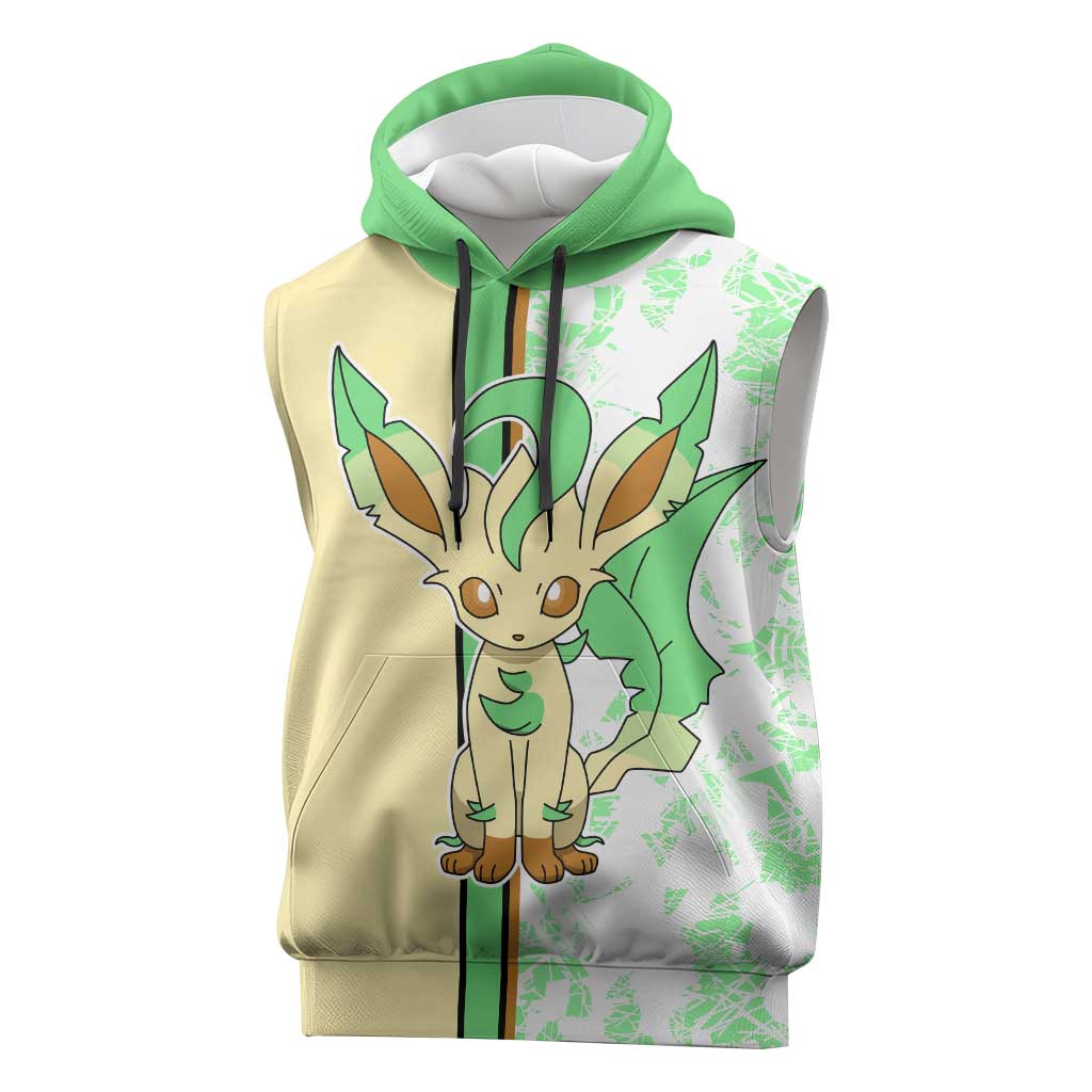 Leafeon Sleeveless Hoodie with Grass Type and Leafy Nature Pose Design - The Mazicc