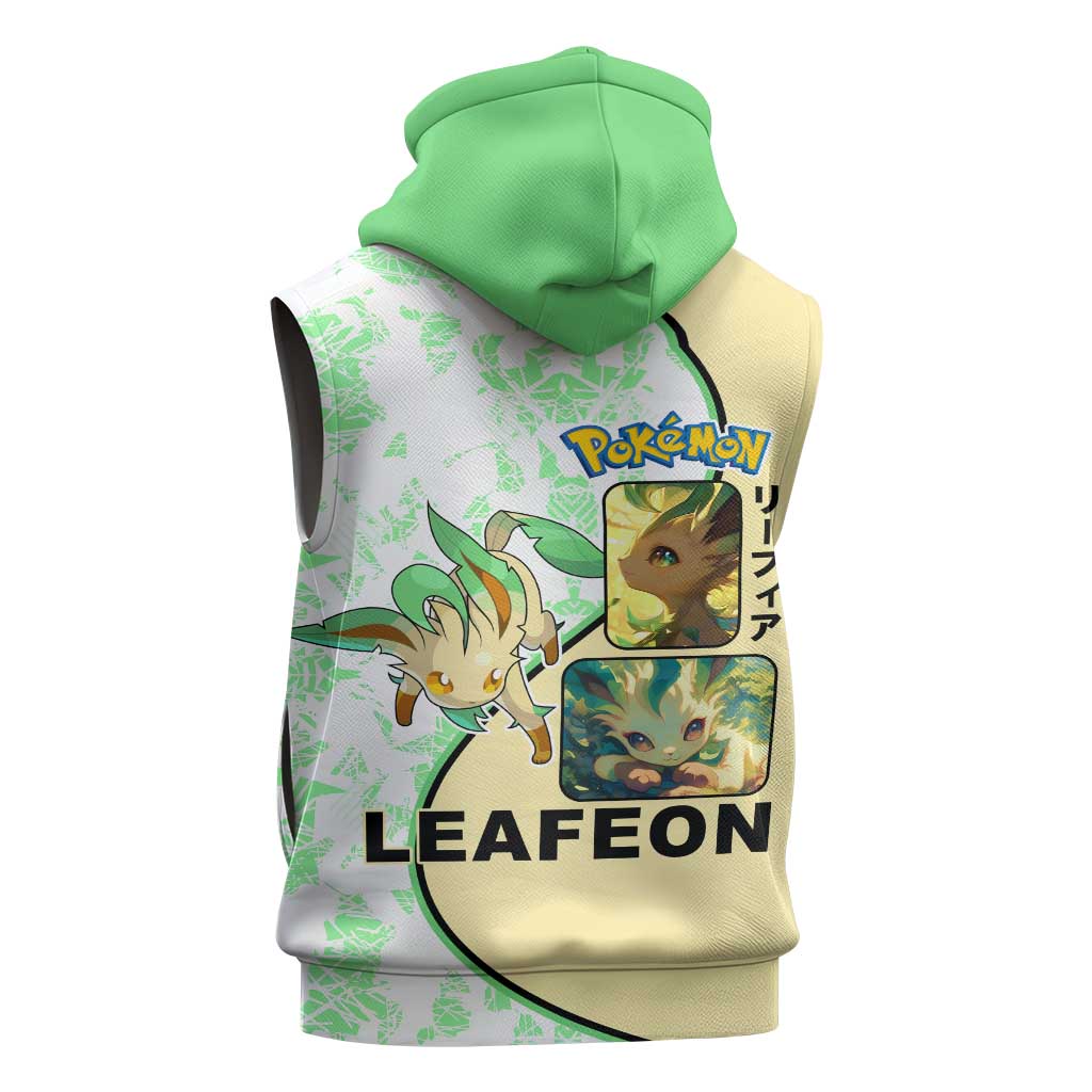 Leafeon Sleeveless Hoodie with Grass Type and Leafy Nature Pose Design - The Mazicc