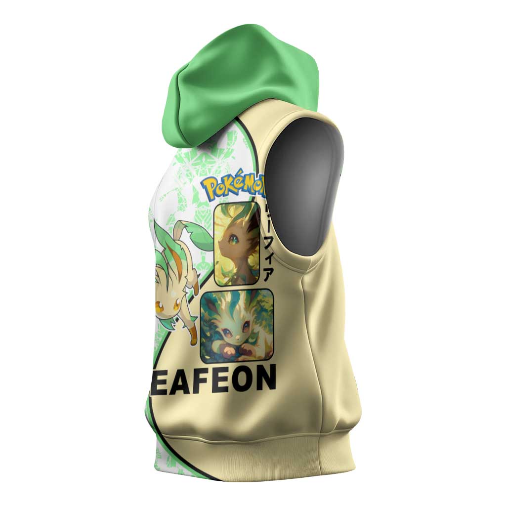 Leafeon Sleeveless Hoodie with Grass Type and Leafy Nature Pose Design - The Mazicc