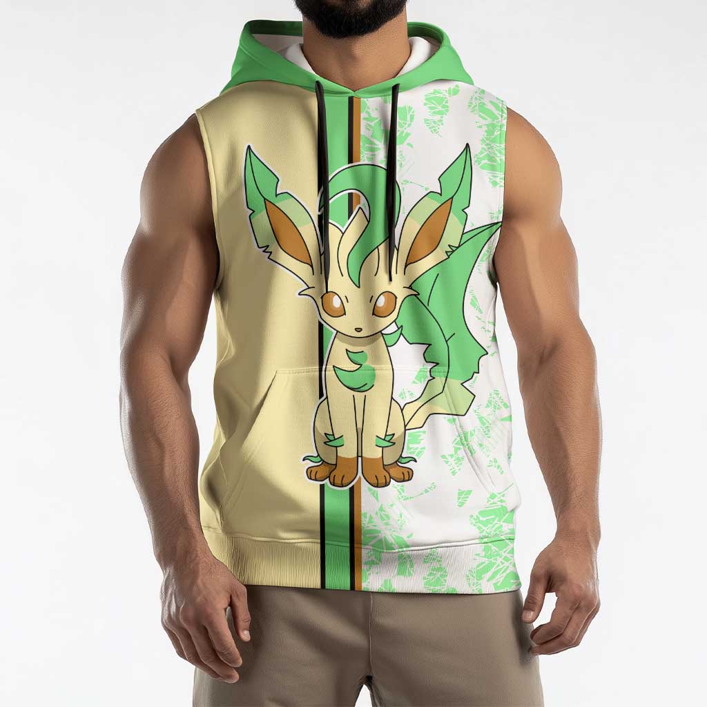 Leafeon Sleeveless Hoodie with Grass Type and Leafy Nature Pose Design - The Mazicc