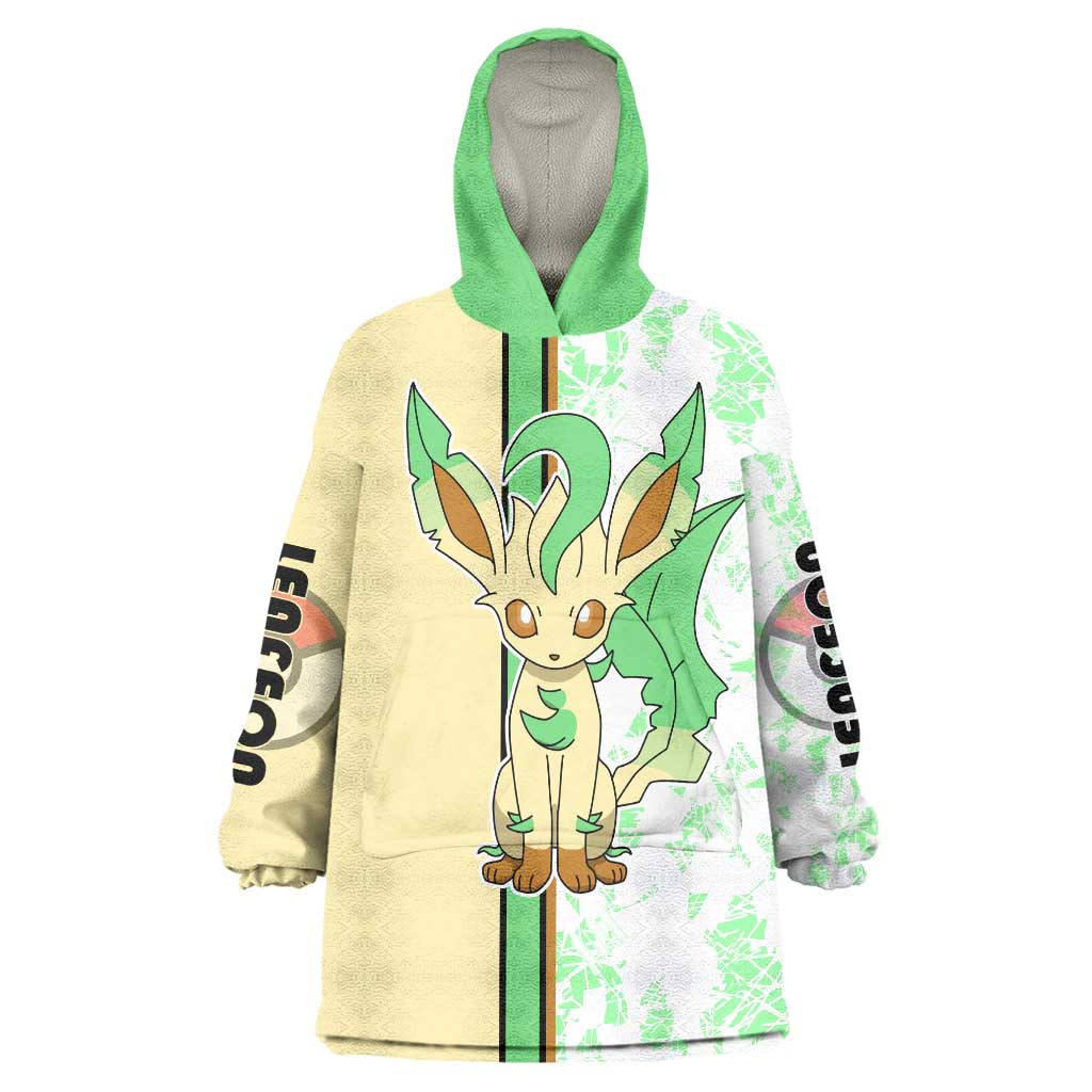 Leafeon Wearable Blanket Hoodie with Grass Type and Leafy Nature Pose Design - The Mazicc