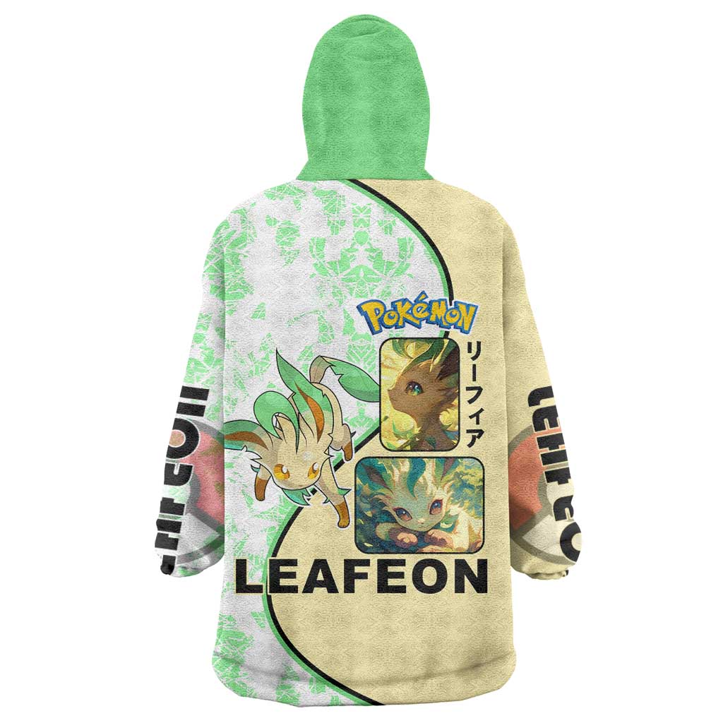 Leafeon Wearable Blanket Hoodie with Grass Type and Leafy Nature Pose Design - The Mazicc
