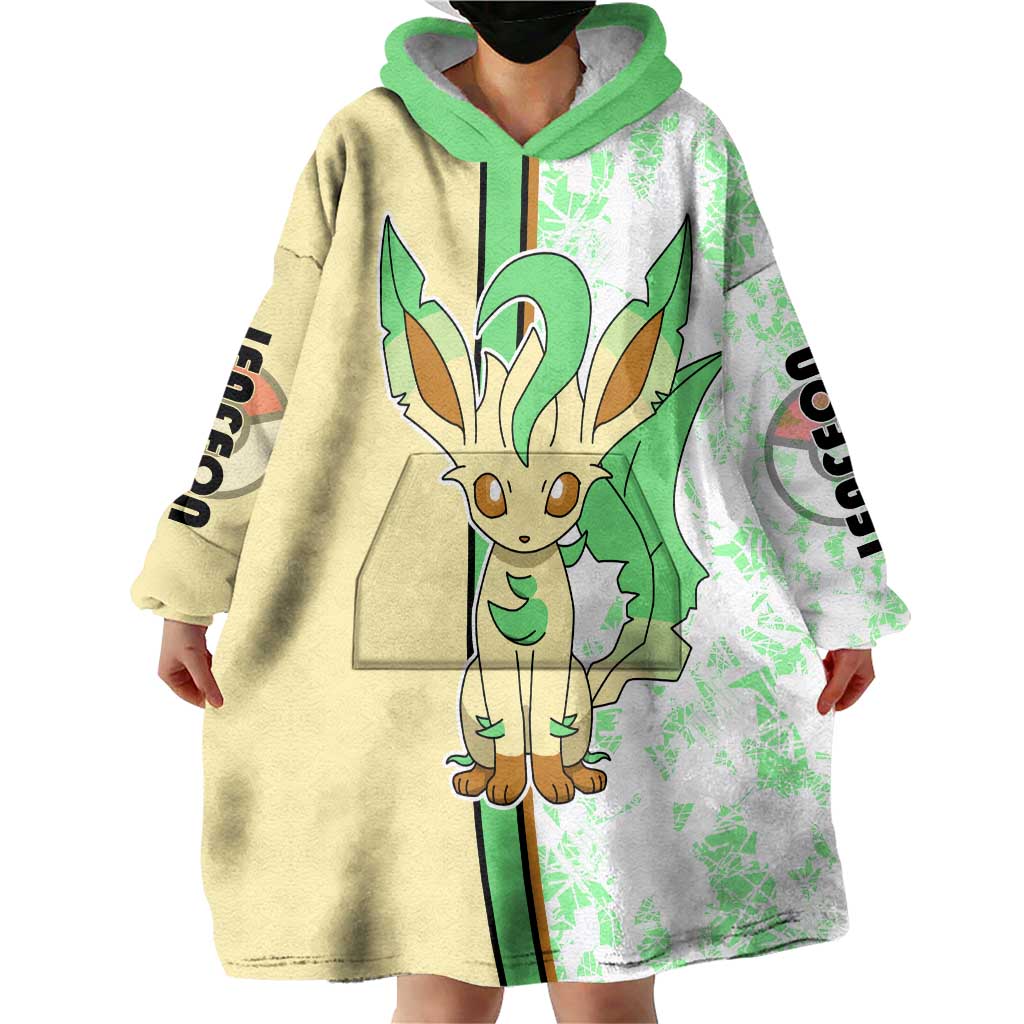 Leafeon Wearable Blanket Hoodie with Grass Type and Leafy Nature Pose Design - The Mazicc