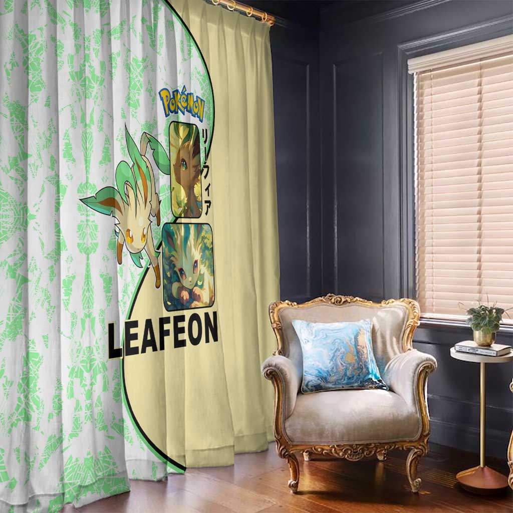 Leafeon Window Curtain with Grass Type and Leafy Nature Pose Design - The Mazicc
