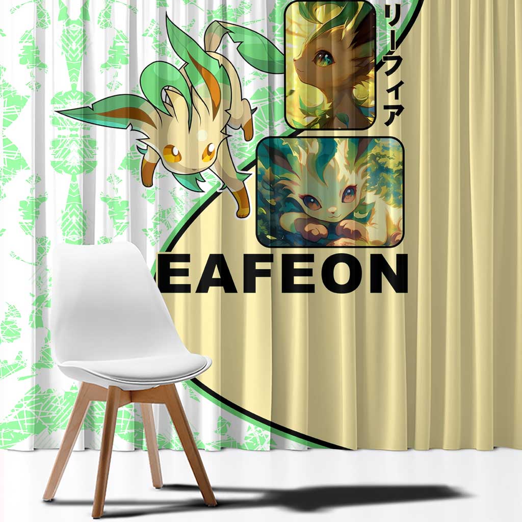 Leafeon Window Curtain with Grass Type and Leafy Nature Pose Design - The Mazicc