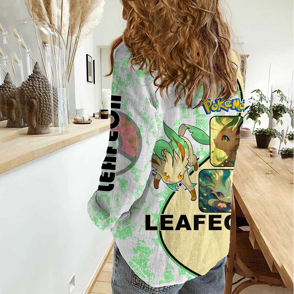 Leafeon Women Casual Shirt with Grass Type and Leafy Nature Pose Design - The Mazicc
