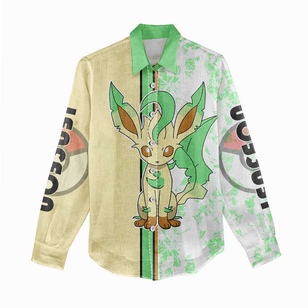 Leafeon Women Casual Shirt with Grass Type and Leafy Nature Pose Design - The Mazicc