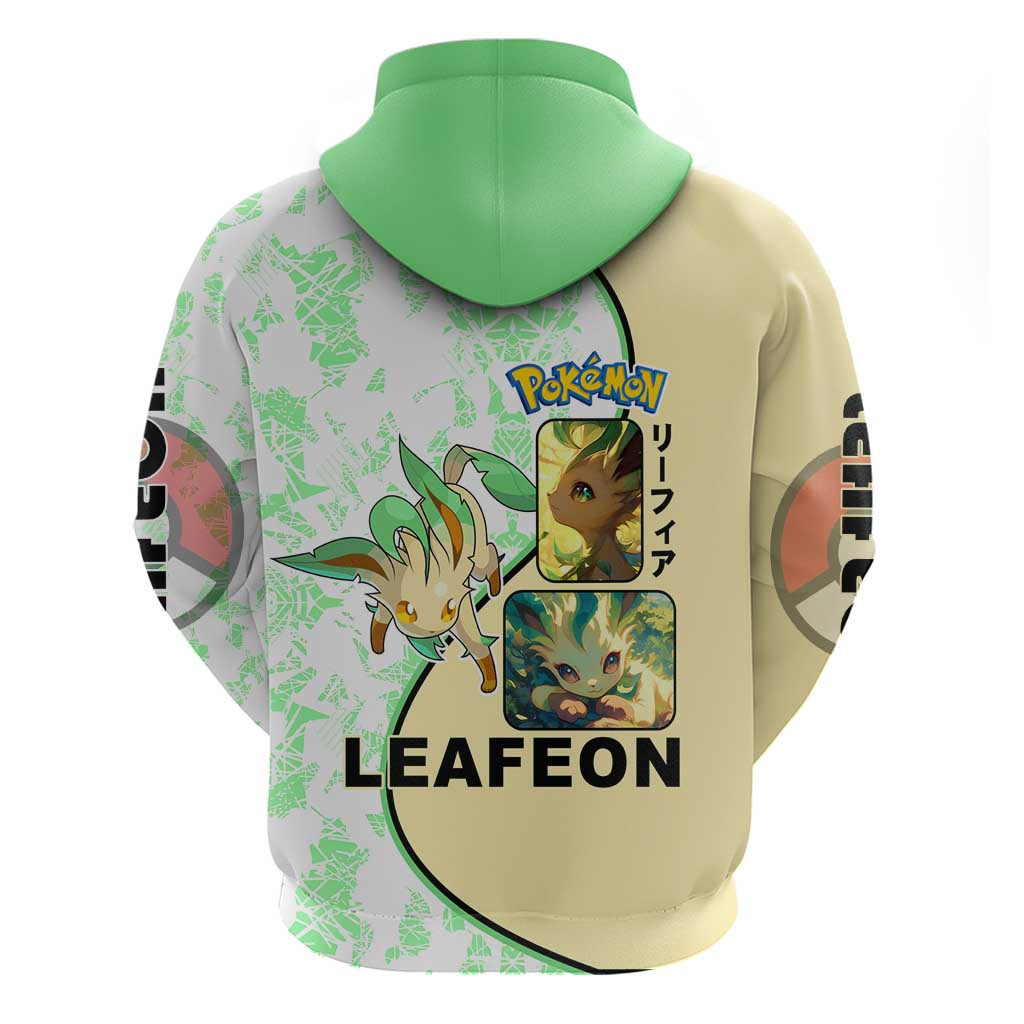 Leafeon Zip Hoodie with Grass Type and Leafy Nature Pose Design - The Mazicc