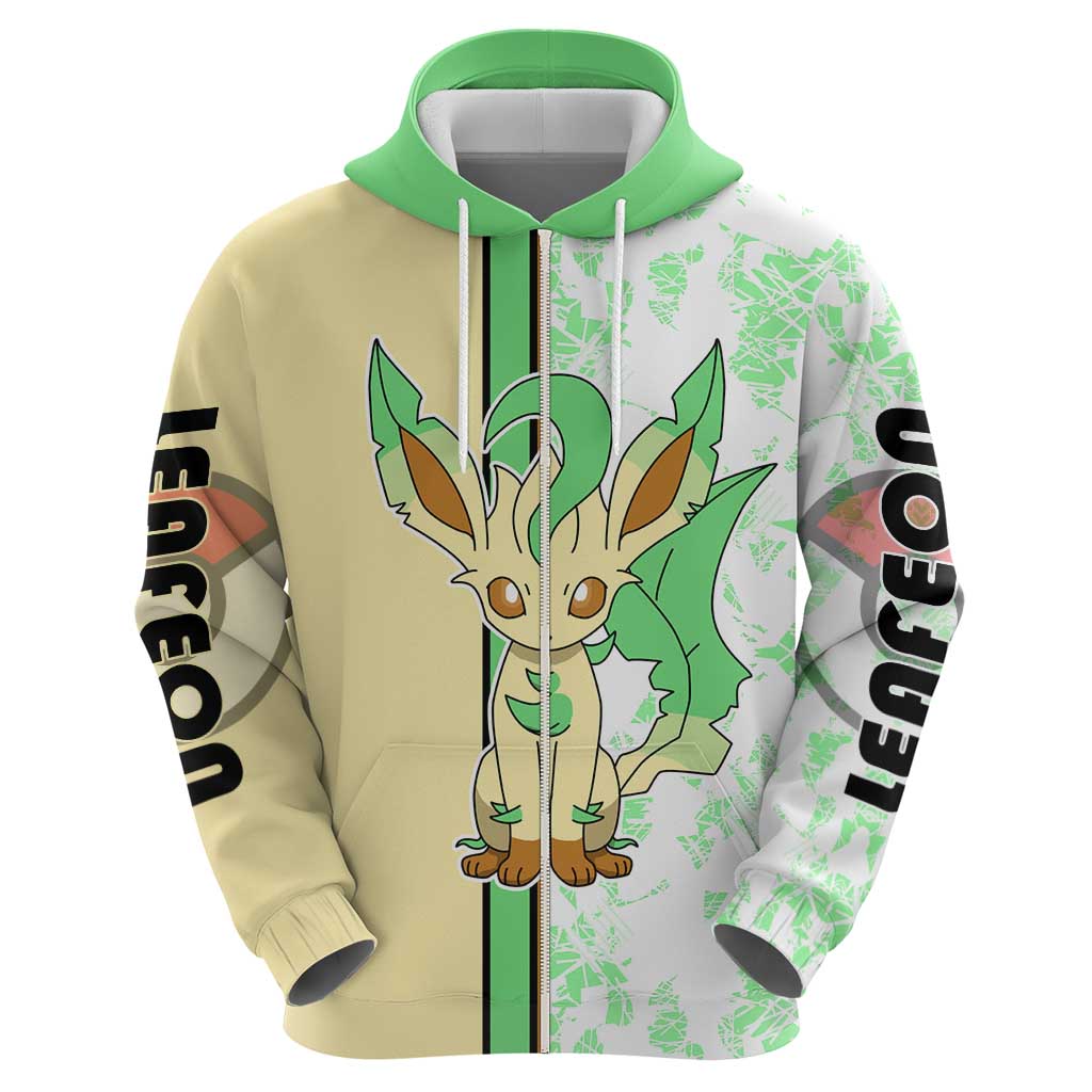 Leafeon Zip Hoodie with Grass Type and Leafy Nature Pose Design - The Mazicc