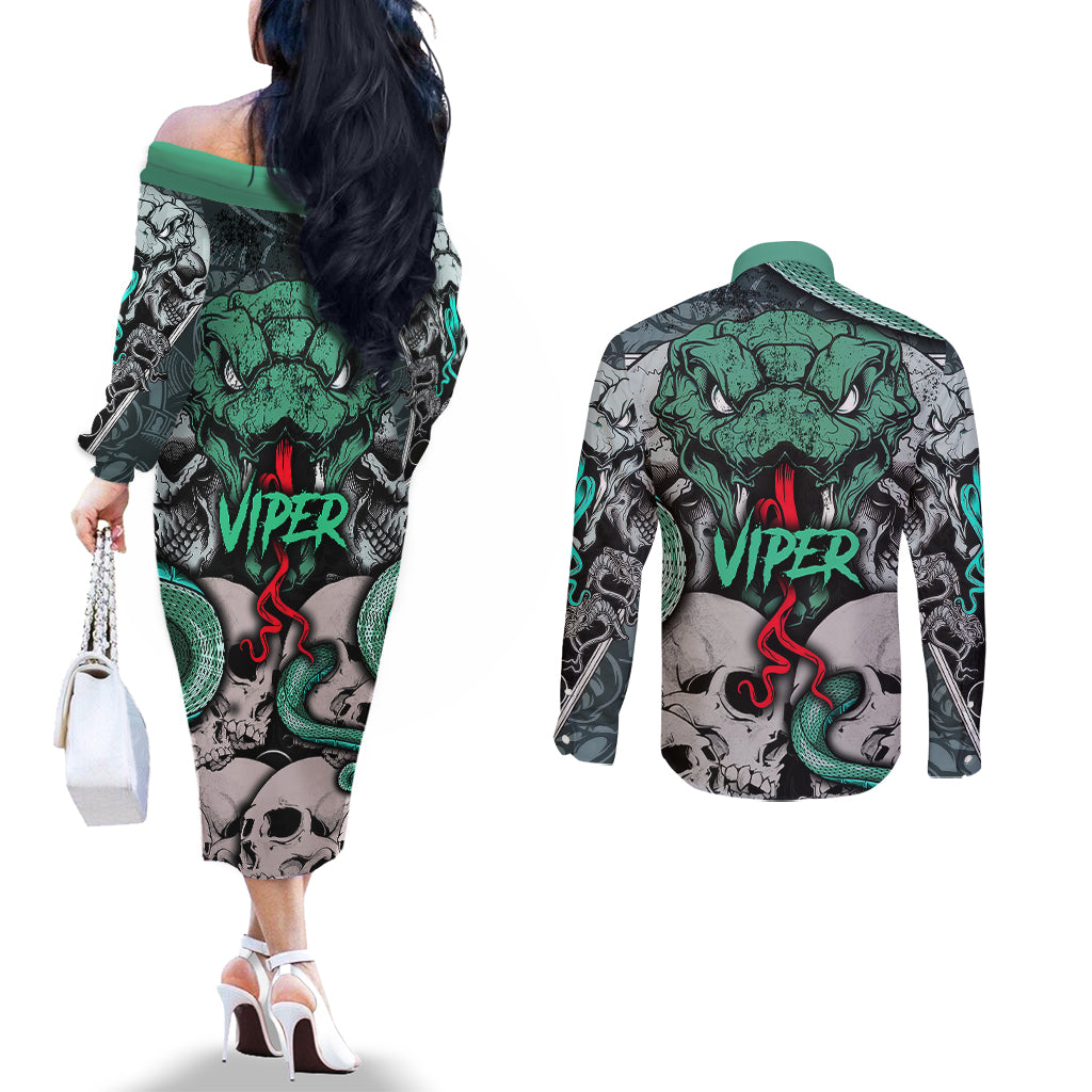 infernal-trio-couples-matching-off-the-shoulder-long-sleeve-dress-and-long-sleeve-button-shirts-skull-viper-and-sinister-snake