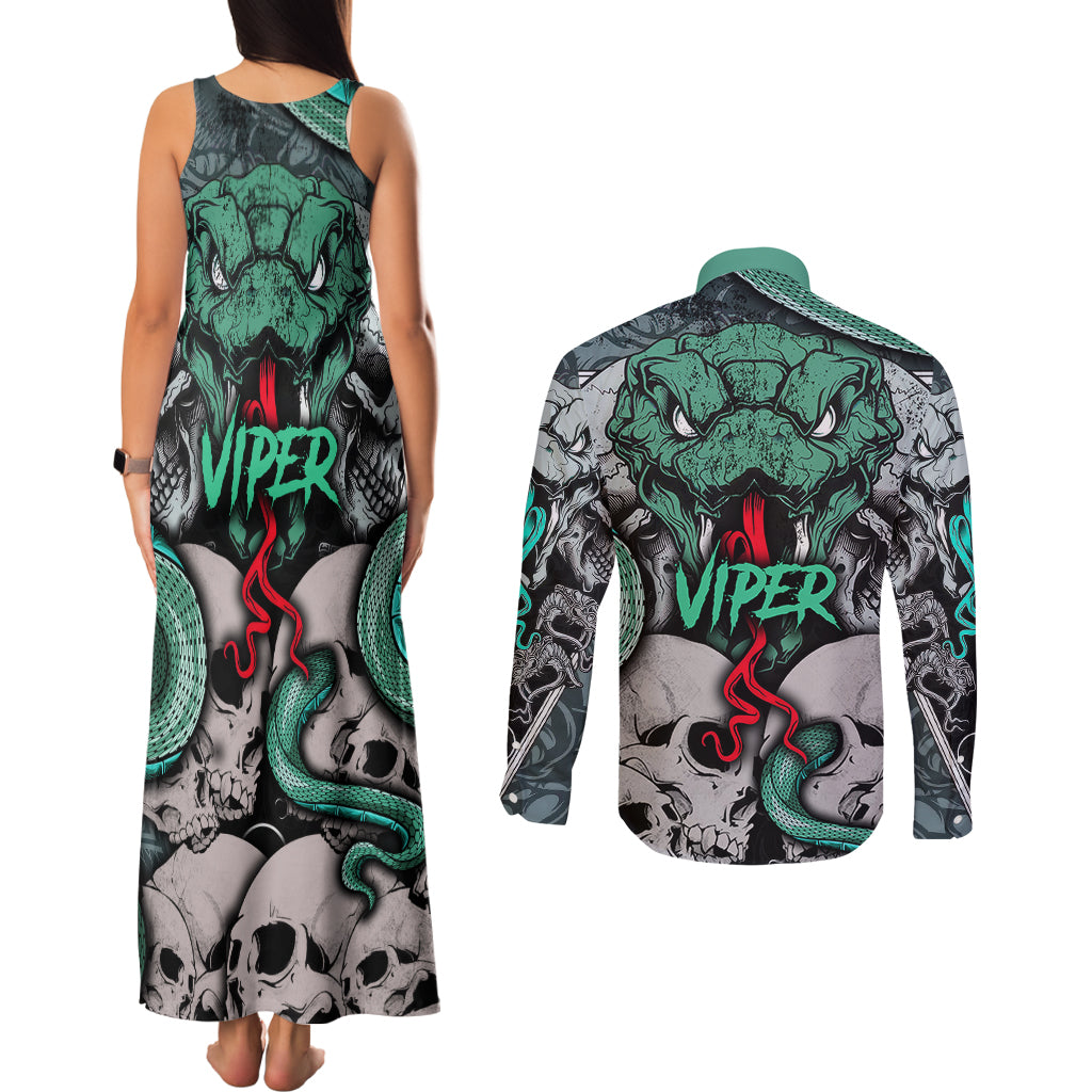 infernal-trio-couples-matching-tank-maxi-dress-and-long-sleeve-button-shirts-skull-viper-and-sinister-snake