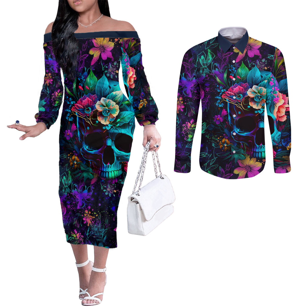 this-beauty-is-a-beast-couples-matching-off-the-shoulder-long-sleeve-dress-and-long-sleeve-button-shirts