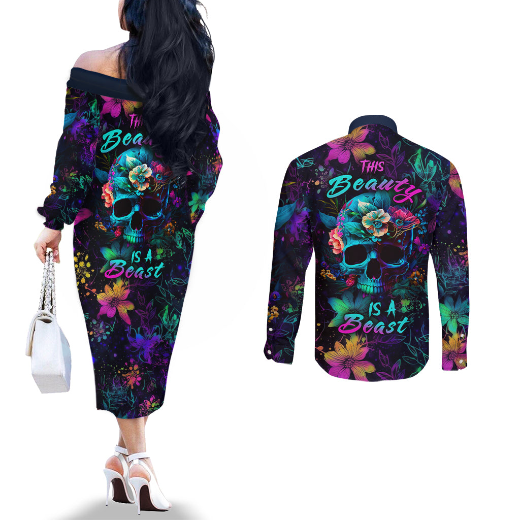 this-beauty-is-a-beast-couples-matching-off-the-shoulder-long-sleeve-dress-and-long-sleeve-button-shirts