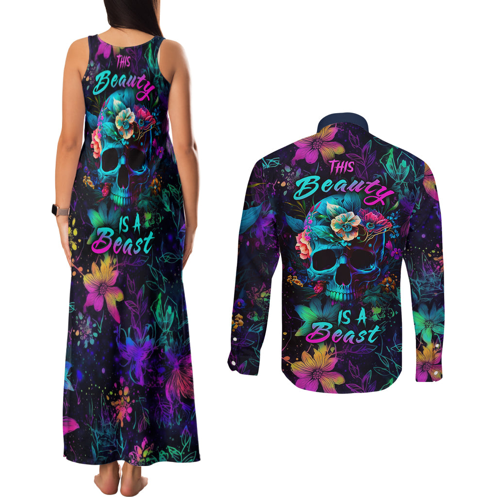this-beauty-is-a-beast-couples-matching-tank-maxi-dress-and-long-sleeve-button-shirts