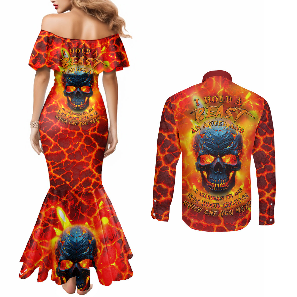 i-hold-a-beast-an-angel-and-a-madman-in-me-couples-matching-mermaid-dress-and-long-sleeve-button-shirts