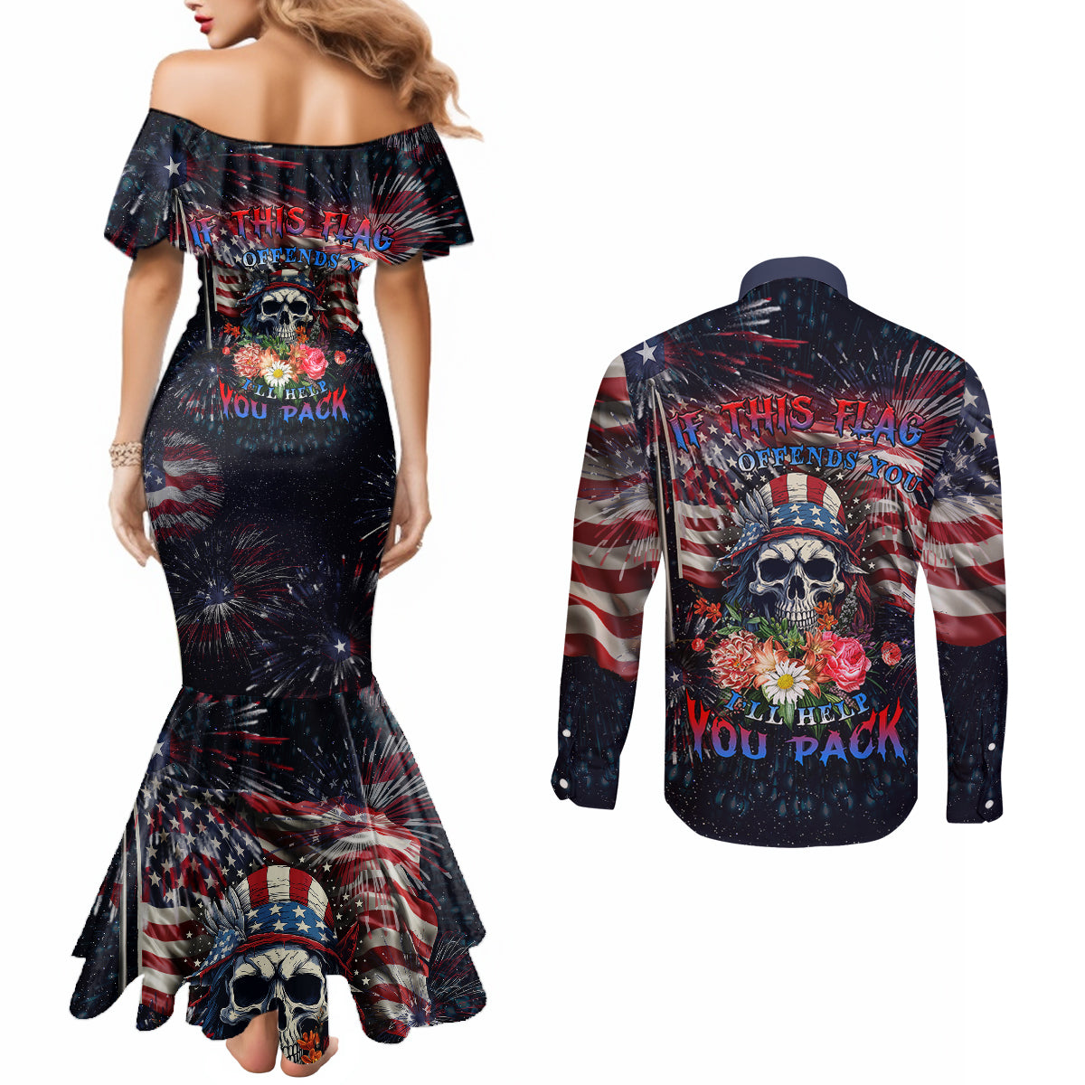 if-this-flag-offends-you-ill-help-you-pack-couples-matching-mermaid-dress-and-long-sleeve-button-shirts
