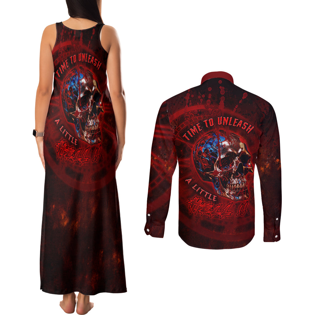 time-to-unleash-a-little-hell-couples-matching-tank-maxi-dress-and-long-sleeve-button-shirts