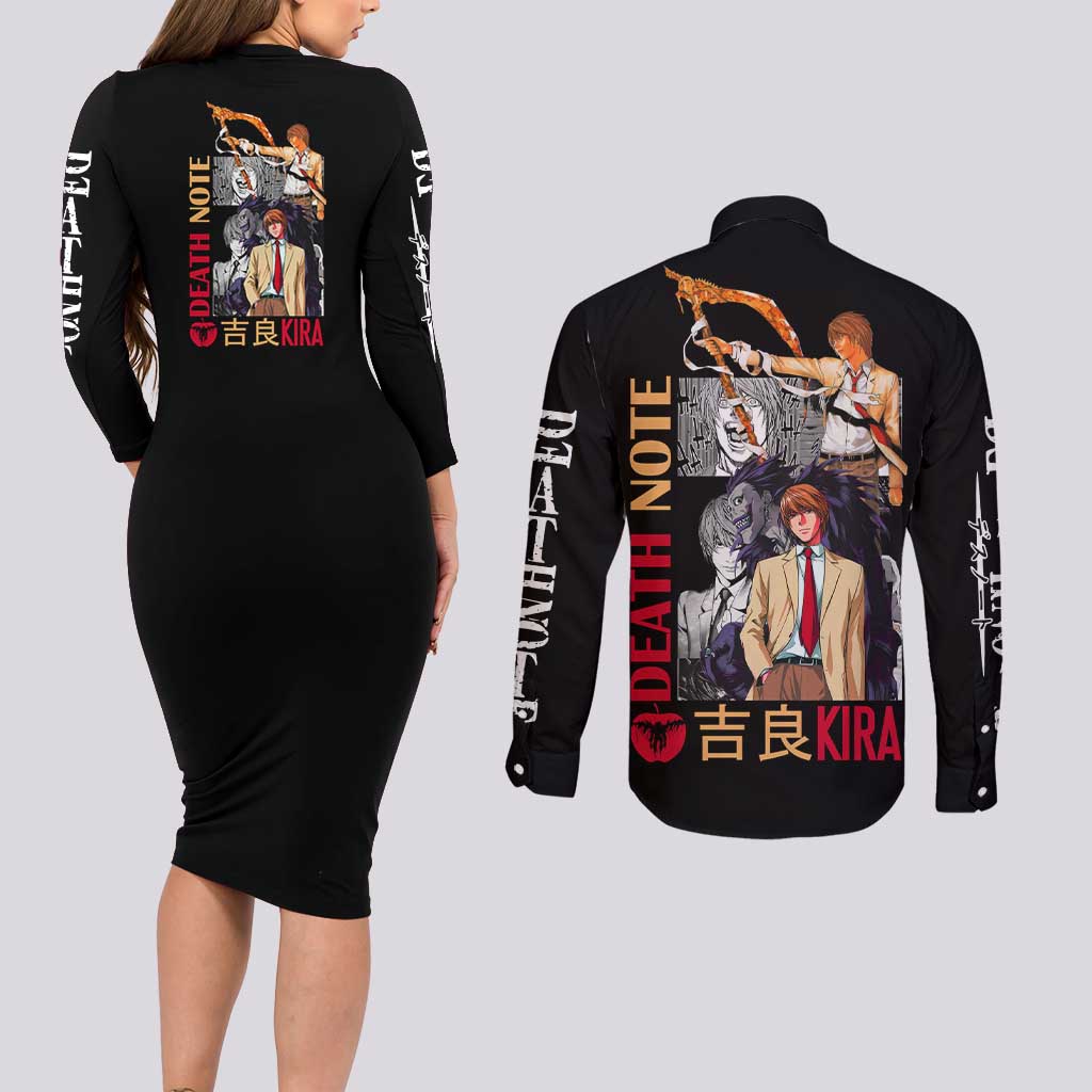 Light Yagami Death Note Couples Matching Long Sleeve Bodycon Dress and Long Sleeve Button Shirt Anime Mix Manga Style