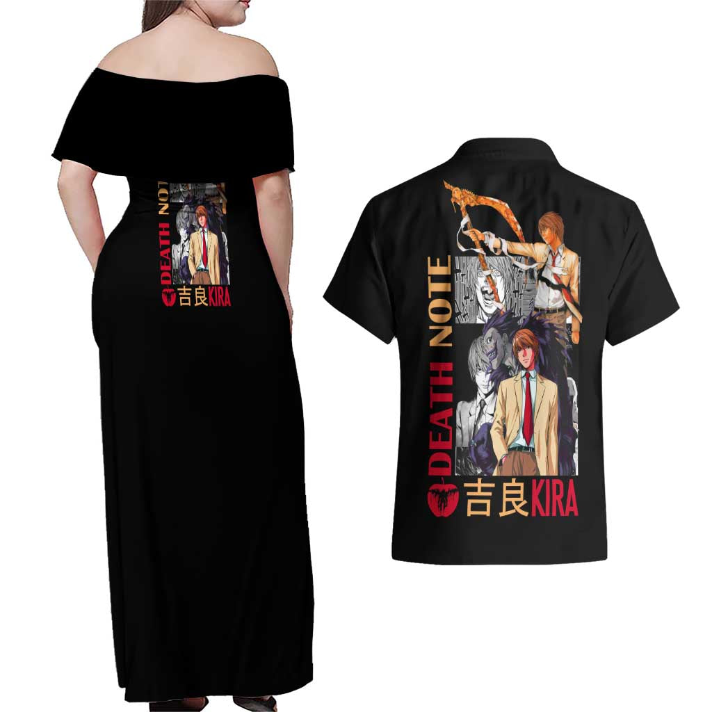 Light Yagami Death Note Couples Matching Off Shoulder Maxi Dress and Hawaiian Shirt Anime Mix Manga Style