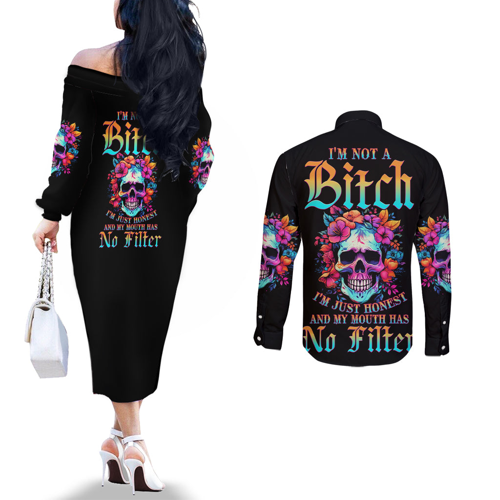 im-not-a-b-im-just-honest-skull-roses-colorful-couples-matching-off-the-shoulder-long-sleeve-dress-and-long-sleeve-button-shirt