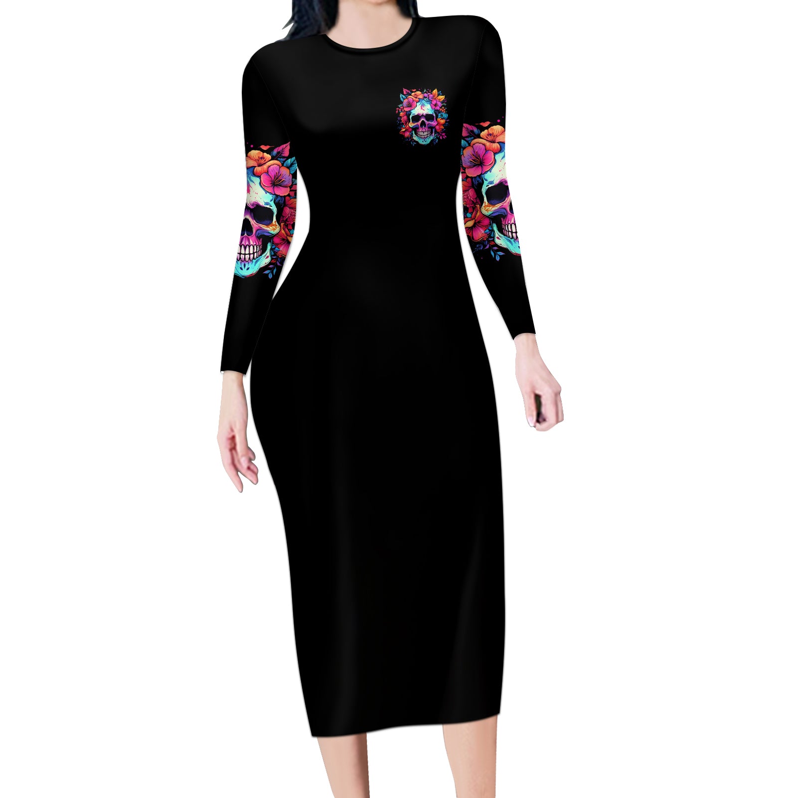 im-not-a-b-im-just-honest-skull-roses-colorful-long-sleeve-bodycon-dress