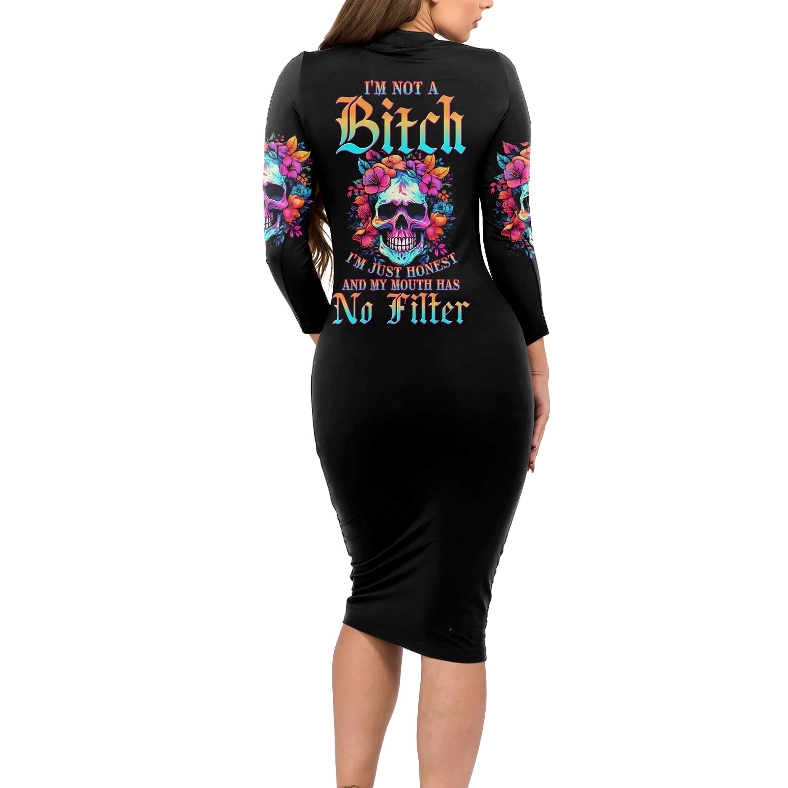 im-not-a-b-im-just-honest-skull-roses-colorful-long-sleeve-bodycon-dress
