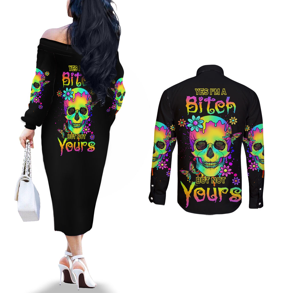 yes-im-a-b-but-not-yours-couples-matching-off-the-shoulder-long-sleeve-dress-and-long-sleeve-button-shirt