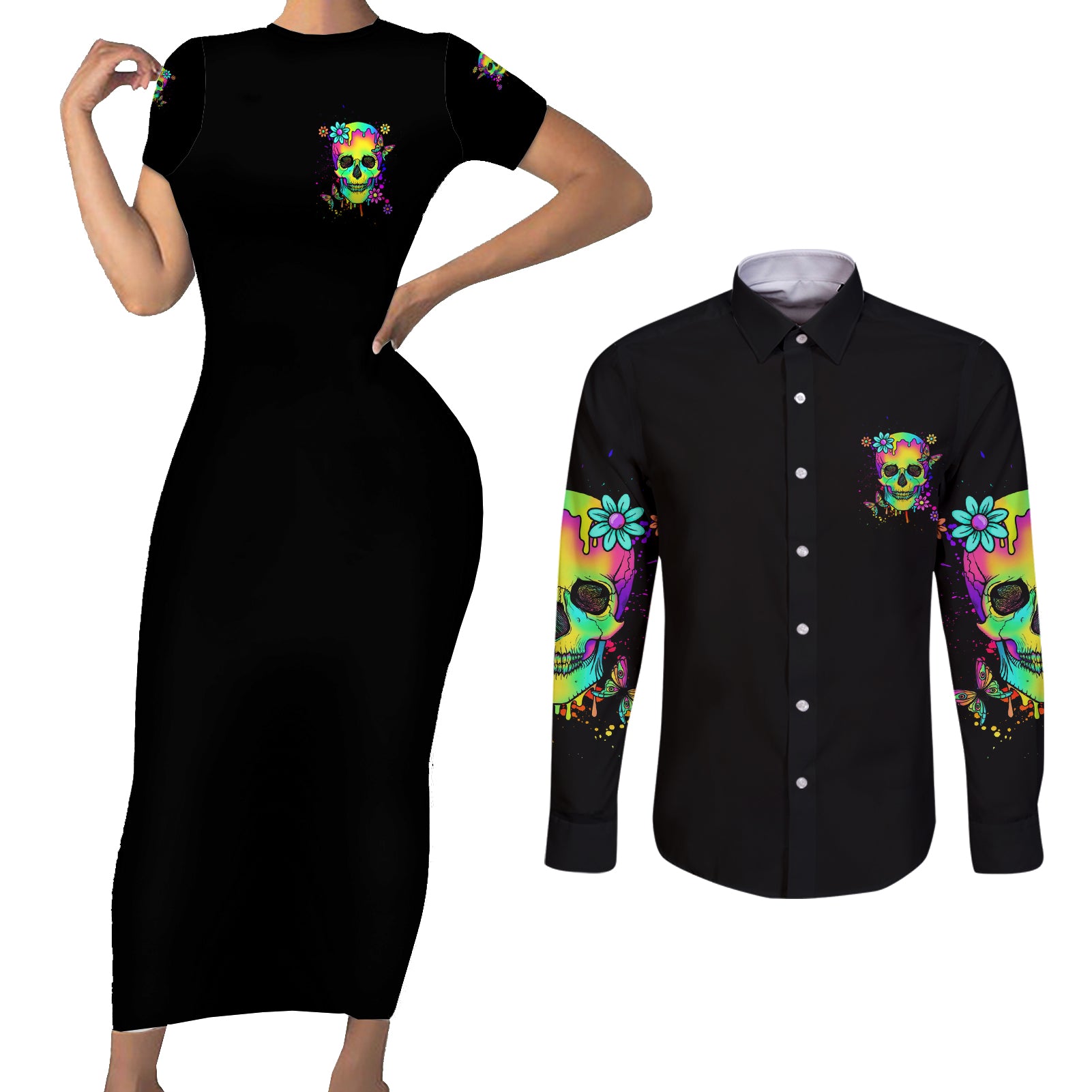 yes-im-a-b-but-not-yours-couples-matching-short-sleeve-bodycon-dress-and-long-sleeve-button-shirt