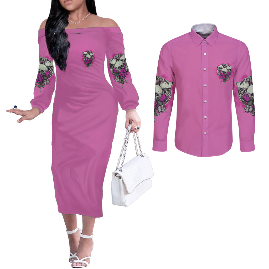 stuck-between-idk-idc-and-idgaf-pink-couples-matching-off-the-shoulder-long-sleeve-dress-and-long-sleeve-button-shirt