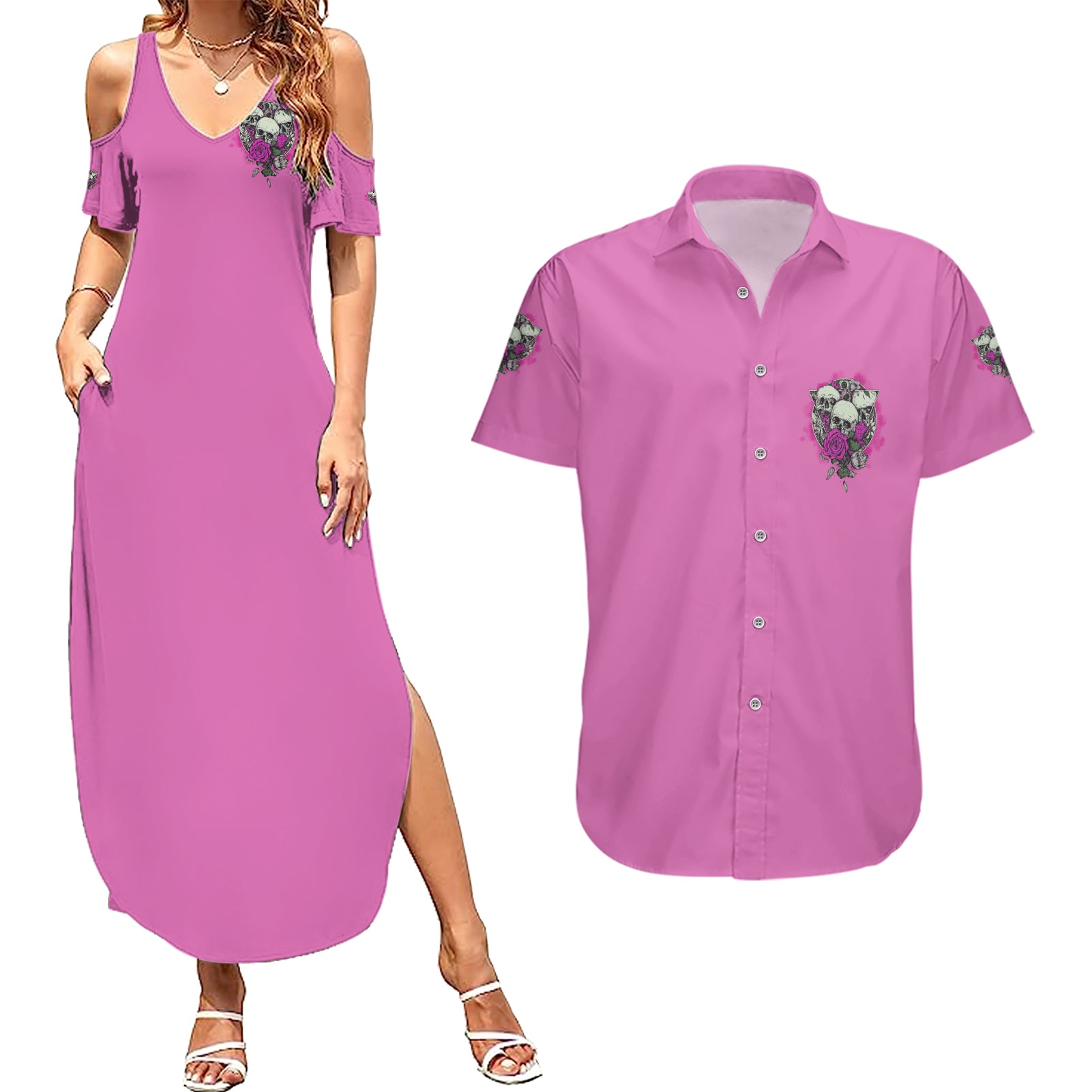 stuck-between-idk-idc-and-idgaf-pink-couples-matching-summer-maxi-dress-and-hawaiian-shirt