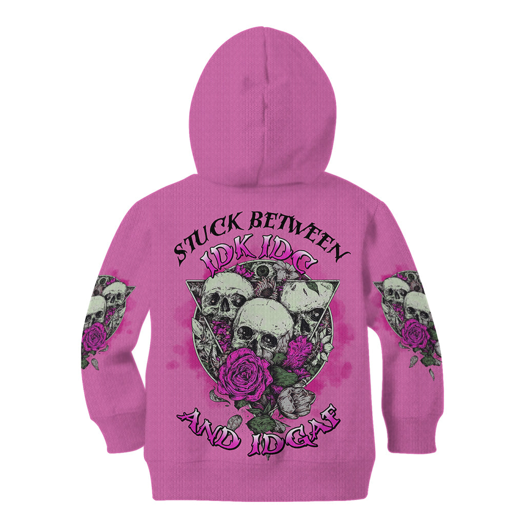 stuck-between-idk-idc-and-idgaf-pink-kid-hoodie
