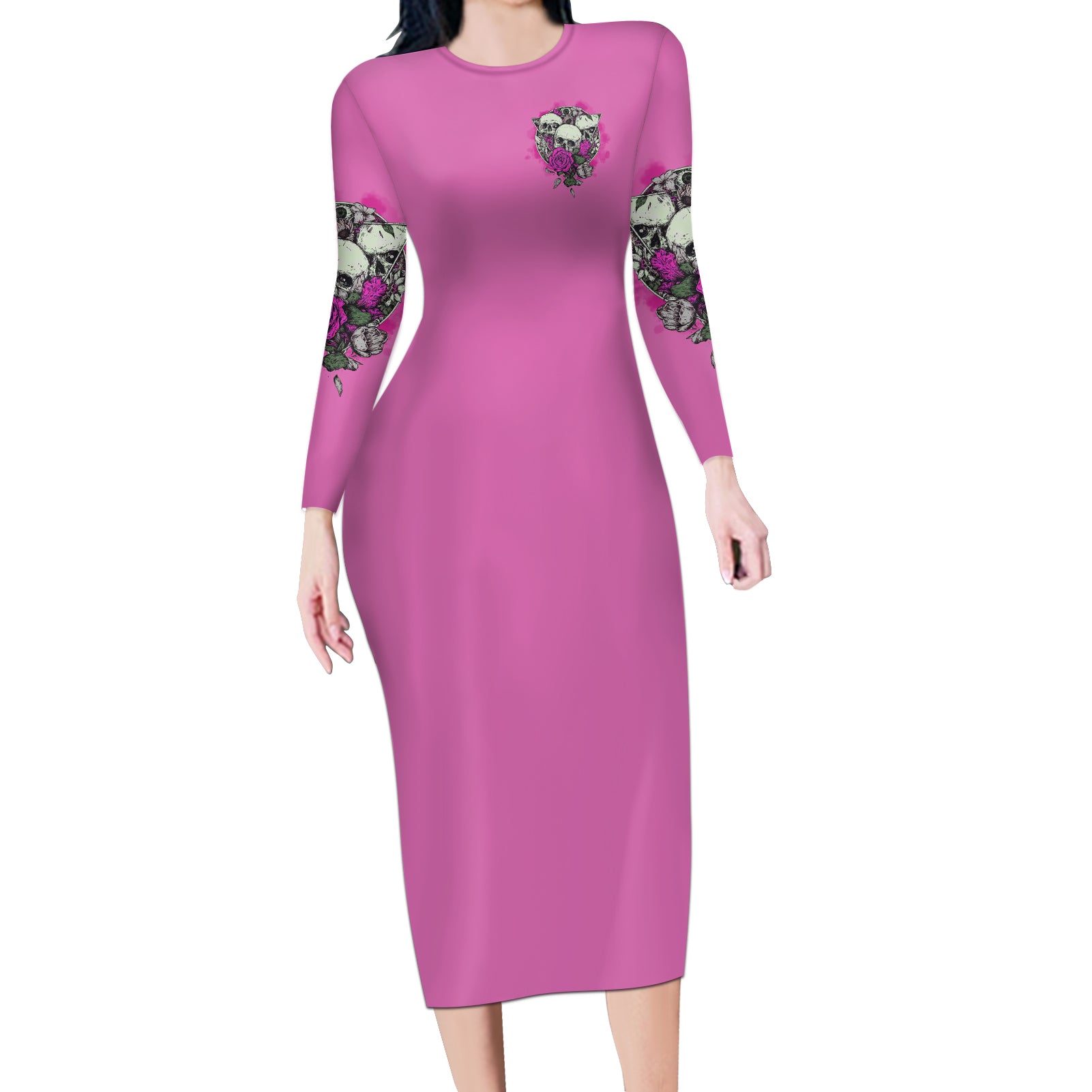 stuck-between-idk-idc-and-idgaf-pink-long-sleeve-bodycon-dress