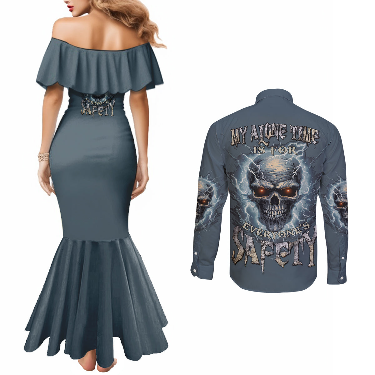 my-alone-time-is-for-everyones-safety-couples-matching-mermaid-dress-and-long-sleeve-button-shirt