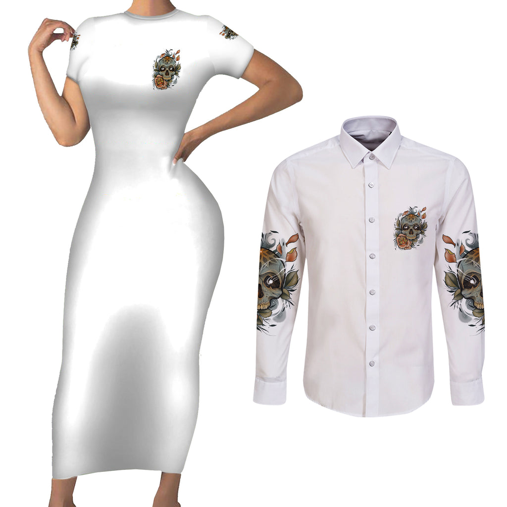 i-dont-need-a-middle-skull-couples-matching-short-sleeve-bodycon-dress-and-long-sleeve-button-shirt