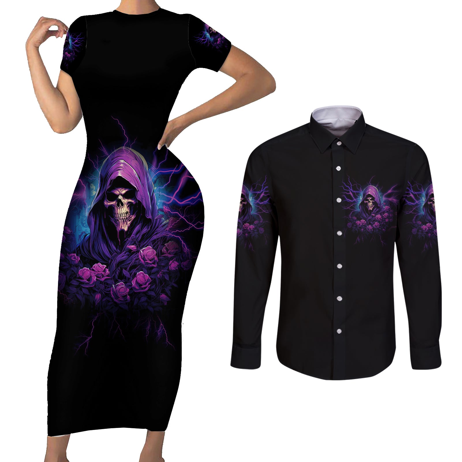 my-attitude-is-having-technical-problems-couples-matching-short-sleeve-bodycon-dress-and-long-sleeve-button-shirt