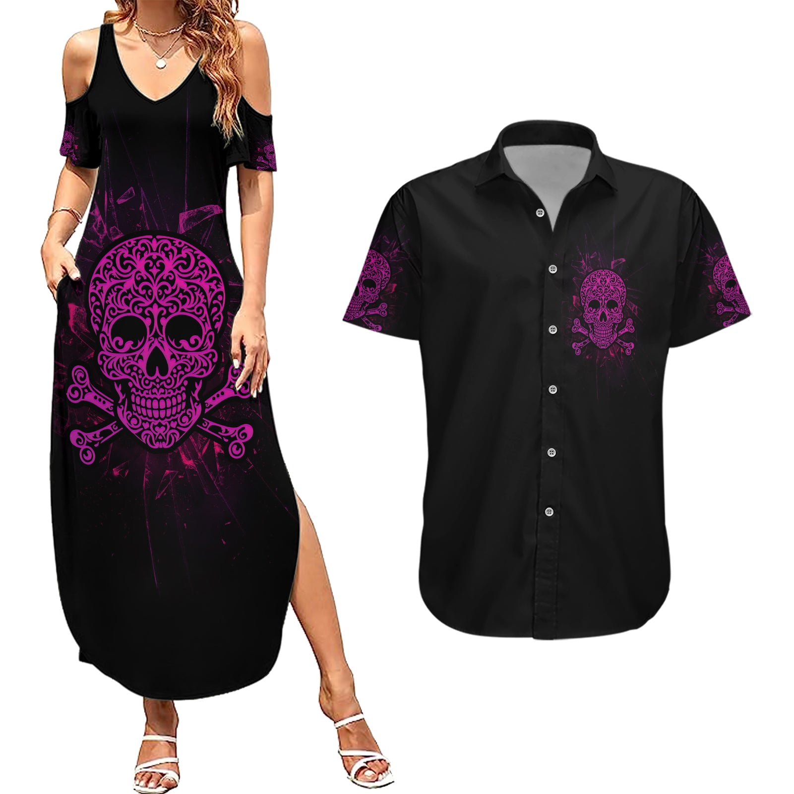 can-you-see-the-f-you-skull-rose-couples-matching-summer-maxi-dress-and-hawaiian-shirt