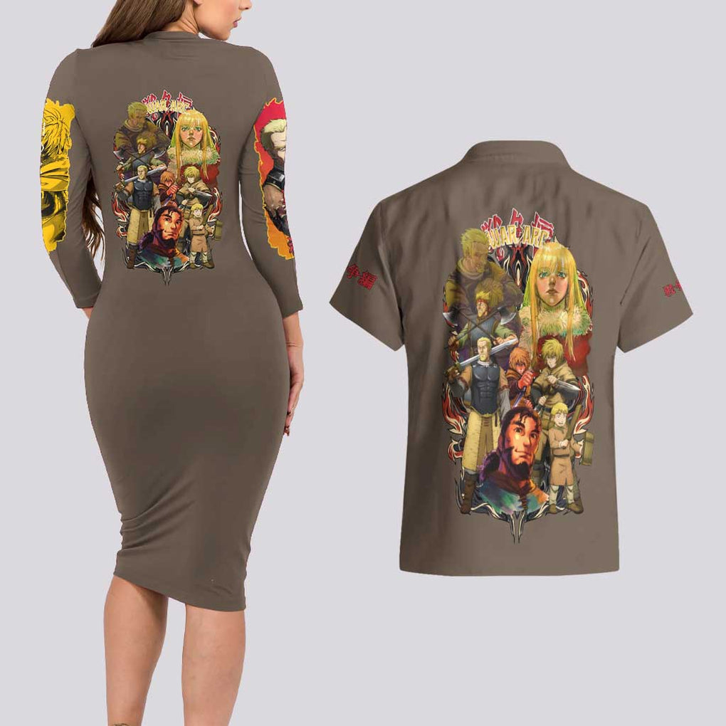 War Arc Vinland Saga Couples Matching Long Sleeve Bodycon Dress and Hawaiian Shirt Japan Anime Style