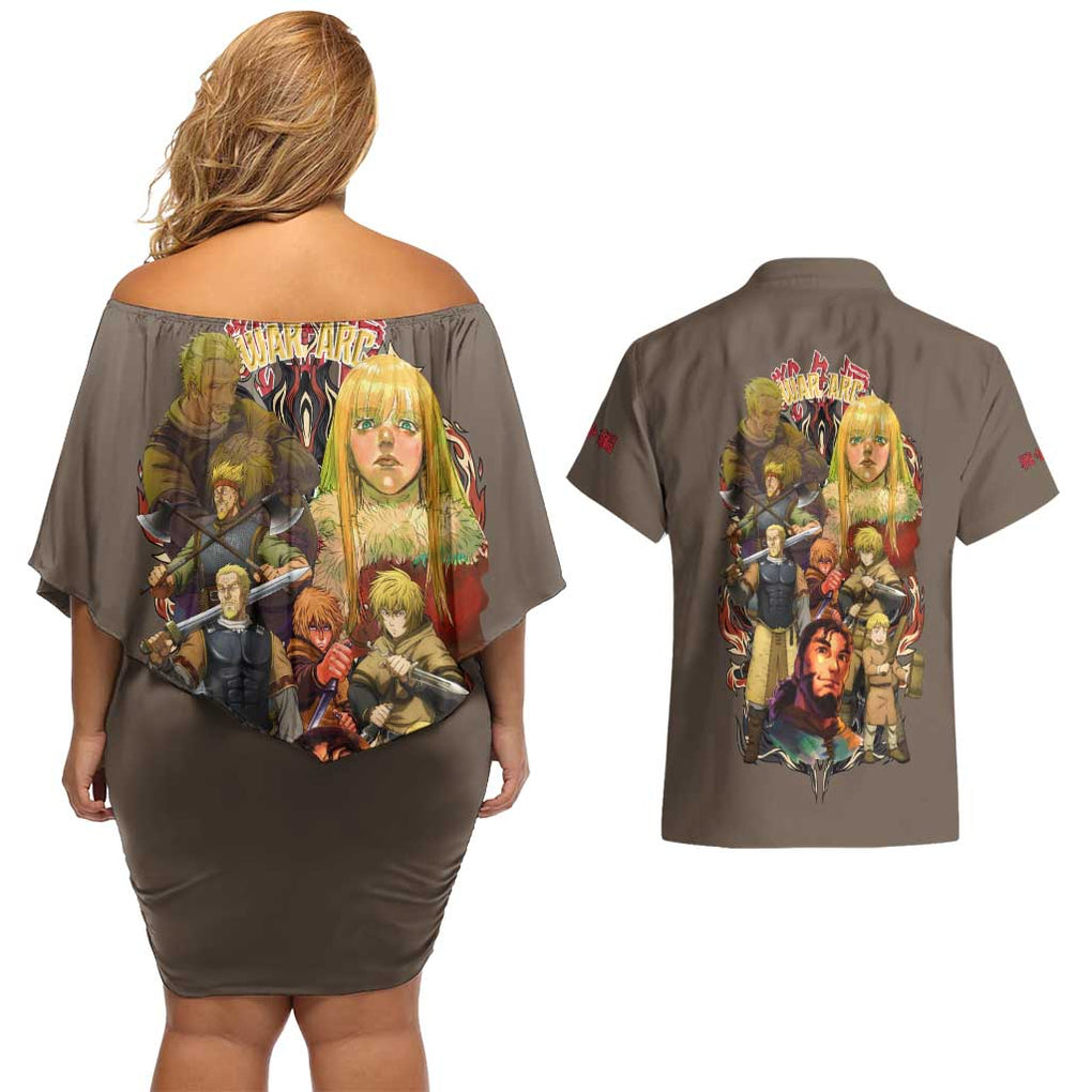 War Arc Vinland Saga Couples Matching Off Shoulder Short Dress and Hawaiian Shirt Japan Anime Style