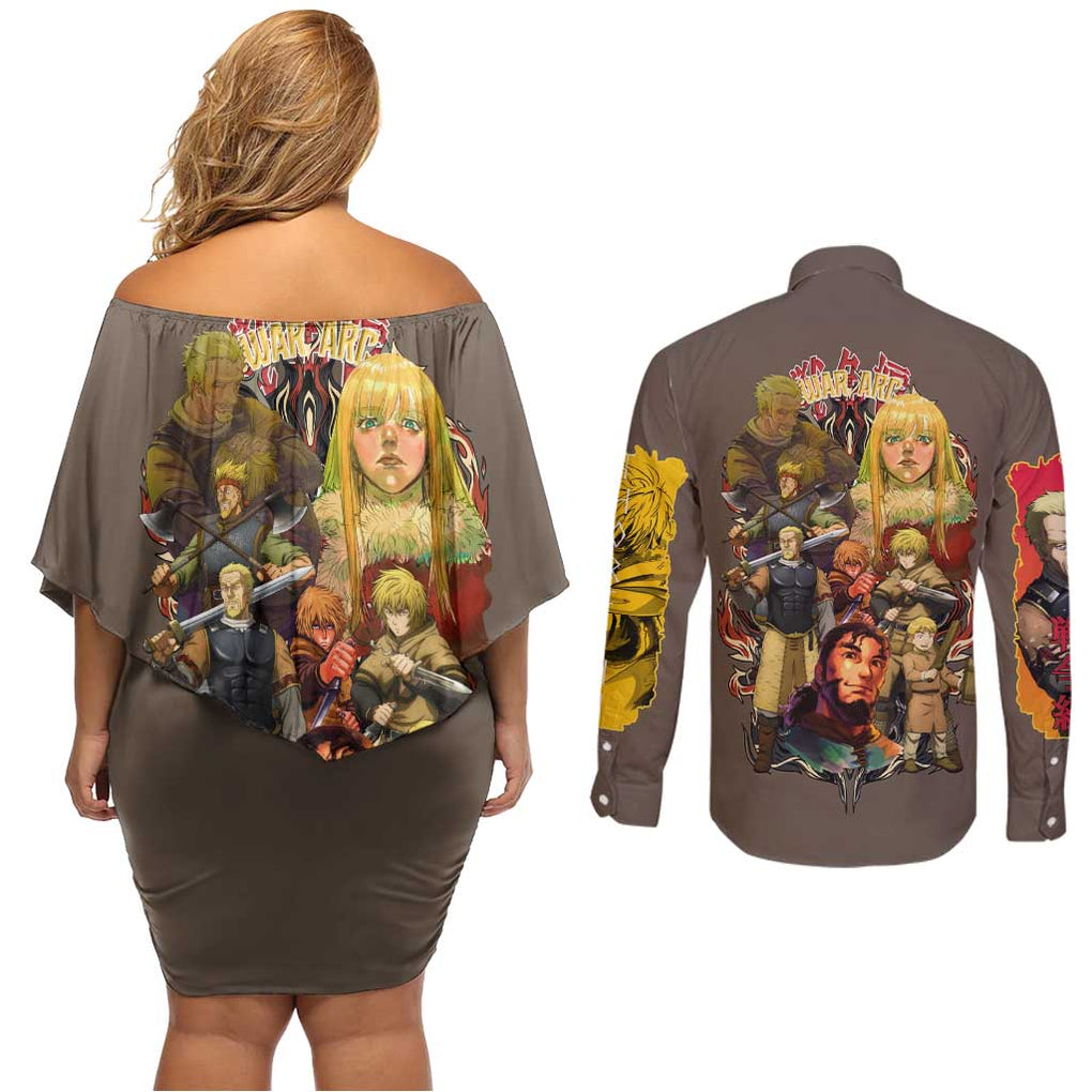 War Arc Vinland Saga Couples Matching Off Shoulder Short Dress and Long Sleeve Button Shirt Japan Anime Style