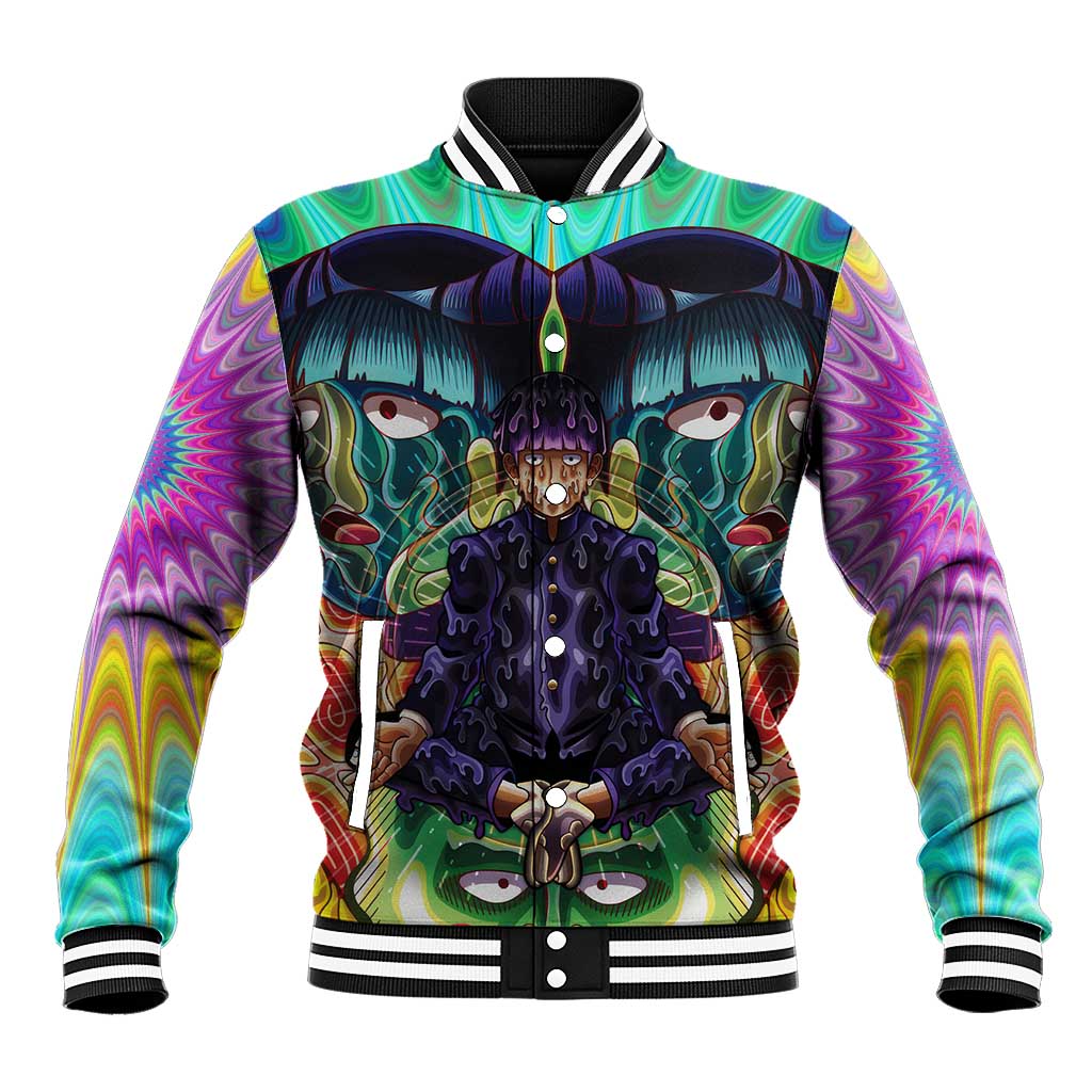 Trippy Meditating Shigeo Kageyama Mob Psycho 100 Baseball Jacket Trippy Mix Anime Style - The Mazicc