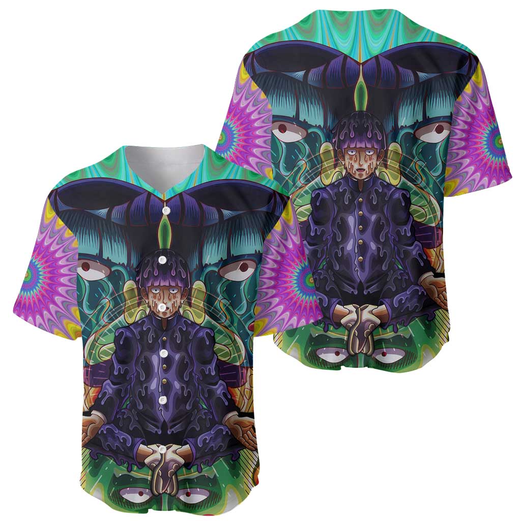 Trippy Meditating Shigeo Kageyama Mob Psycho 100 Baseball Jersey Trippy Mix Anime Style - The Mazicc