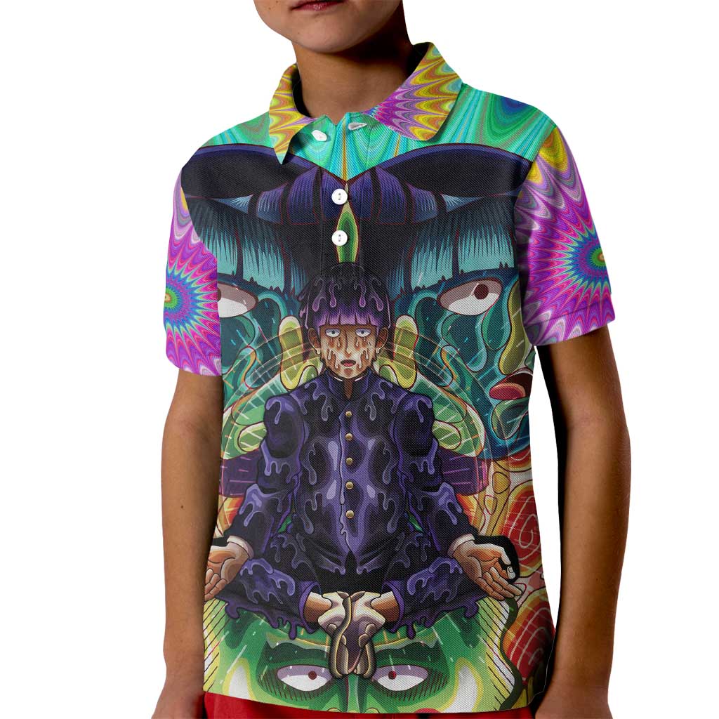 Trippy Meditating Shigeo Kageyama Mob Psycho 100 Kid Polo Shirt Trippy Mix Anime Style - The Mazicc