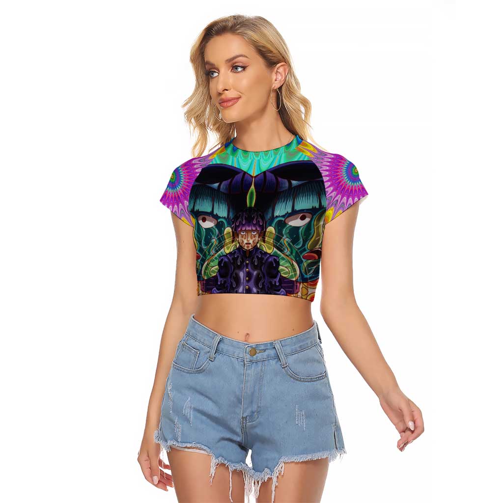 Trippy Meditating Shigeo Kageyama Mob Psycho 100 Raglan Cropped T Shirt Trippy Mix Anime Style - The Mazicc